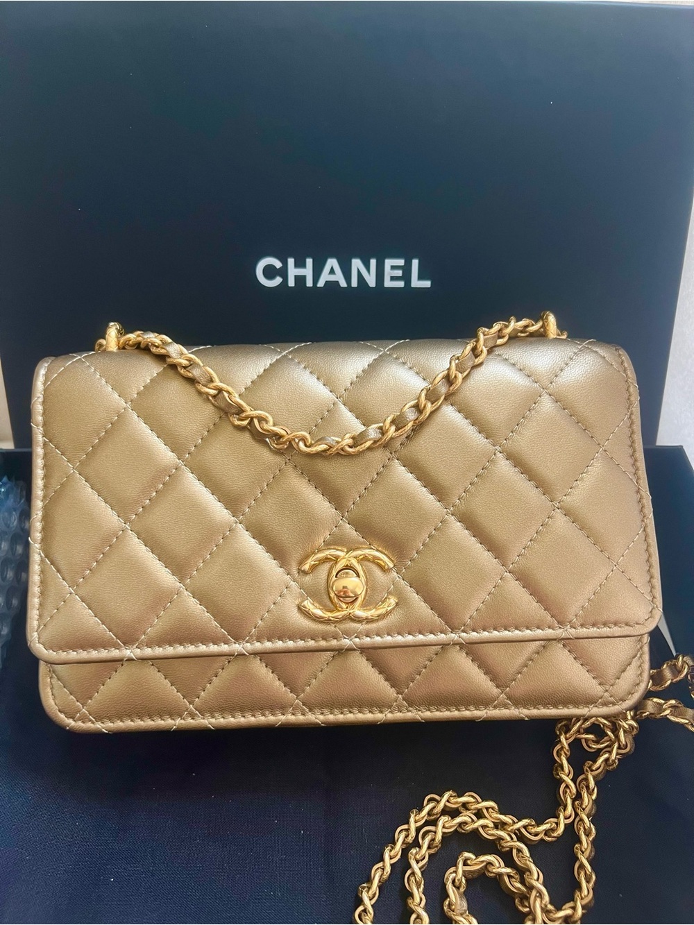 Chanel Metallic Gold Wallet on chain WOC